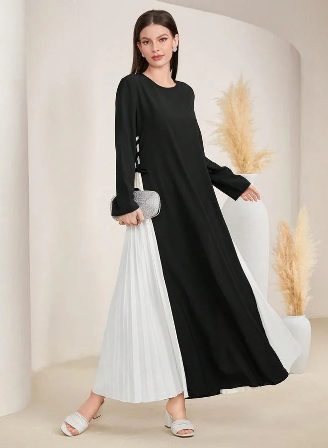 Take Two black Women Color Block Pleated A-Line Jalabiya for Women | Best Price UAE